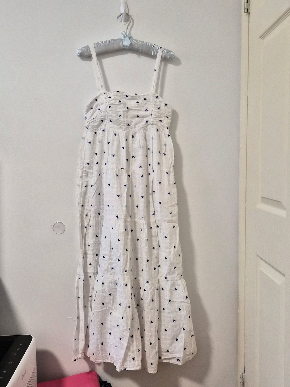 White Heart-Print Spaghetti Strap Cotton Dress